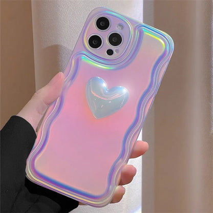 For iPhone 15 Pro Case Shockproof Laser Soft TPU Phone Cover with 3D Heart Pattern