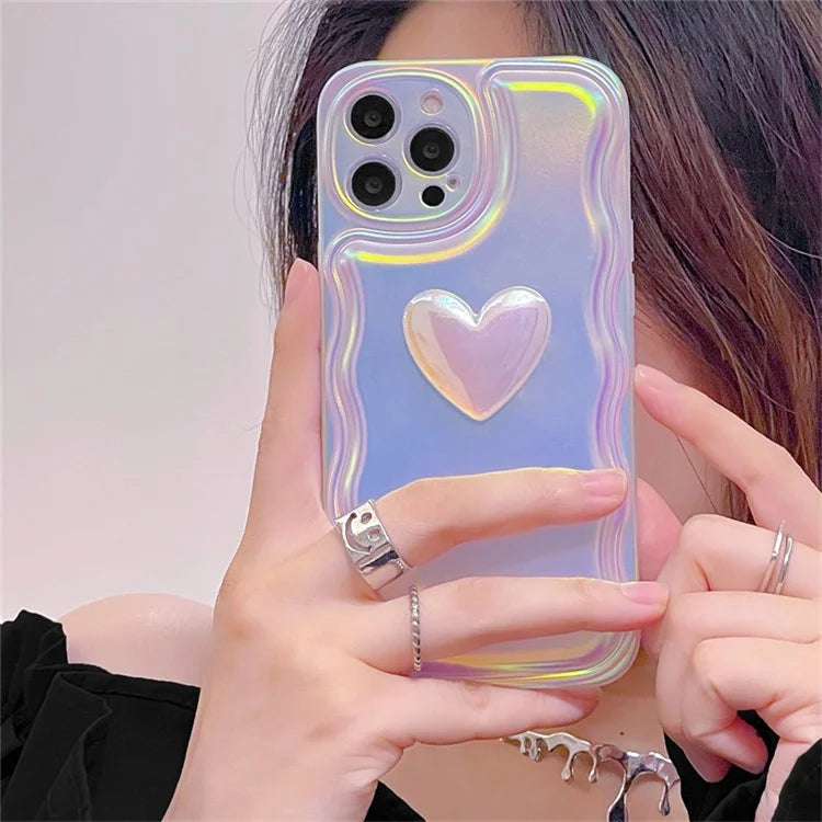 For iPhone 15 Pro Case Shockproof Laser Soft TPU Phone Cover with 3D Heart Pattern