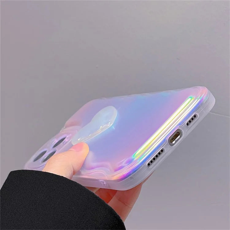 For iPhone 15 Pro Max Soft TPU Case Shockproof Laser Phone Cover with 3D Heart Pattern