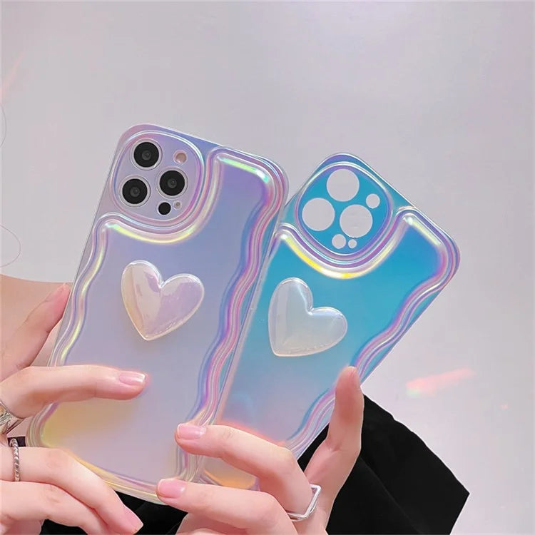For iPhone 15 Pro Max Soft TPU Case Shockproof Laser Phone Cover with 3D Heart Pattern
