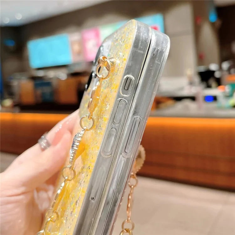 Shockproof TPU Case for iPhone 15 Pro Case Glitter Epoxy Phone Shell with Bracelet Strap