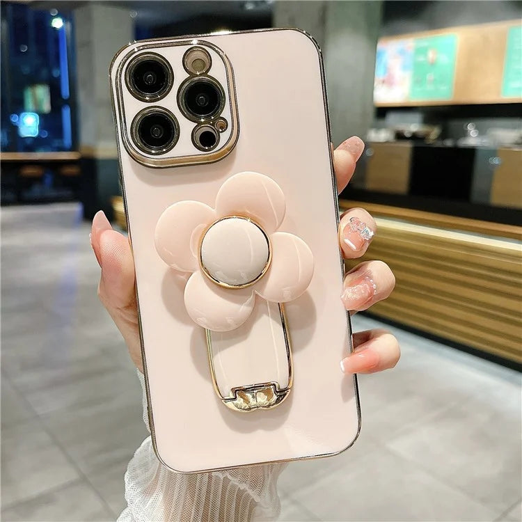 For iPhone 15 Pro Case Kickstand Electroplating PC+TPU Slim Phone Cover