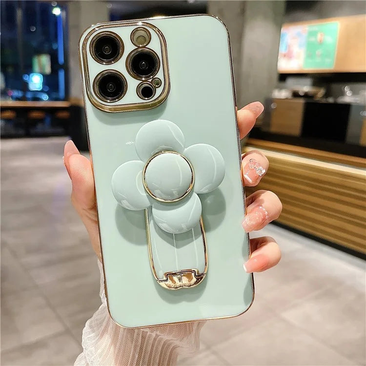 For iPhone 15 Pro Case Kickstand Electroplating PC+TPU Slim Phone Cover
