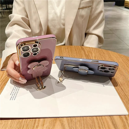 For iPhone 15 Pro Case Kickstand Electroplating PC+TPU Slim Phone Cover
