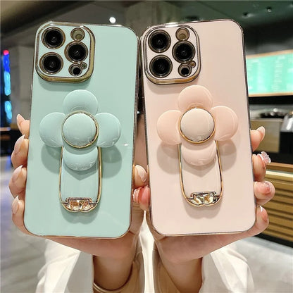 For iPhone 15 Pro Case Kickstand Electroplating PC+TPU Slim Phone Cover