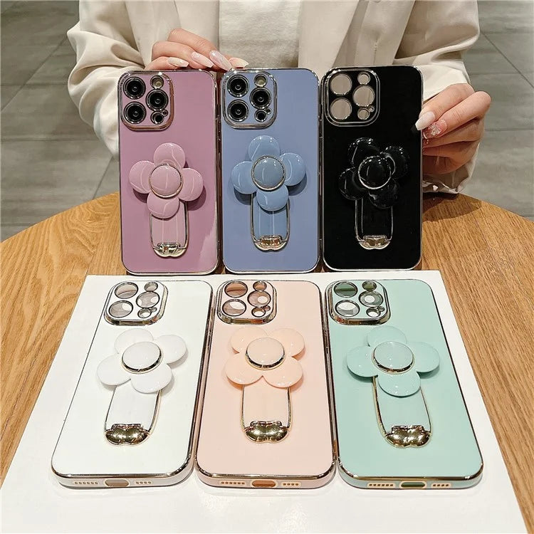For iPhone 15 Pro Case Kickstand Electroplating PC+TPU Slim Phone Cover