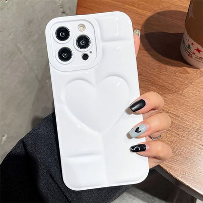 For iPhone 15 Pro Phone Case 3D Effect Heart Shape Glitter TPU Cover