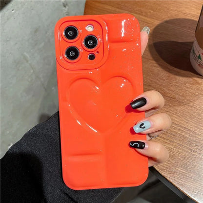 For iPhone 15 Pro Phone Case 3D Effect Heart Shape Glitter TPU Cover