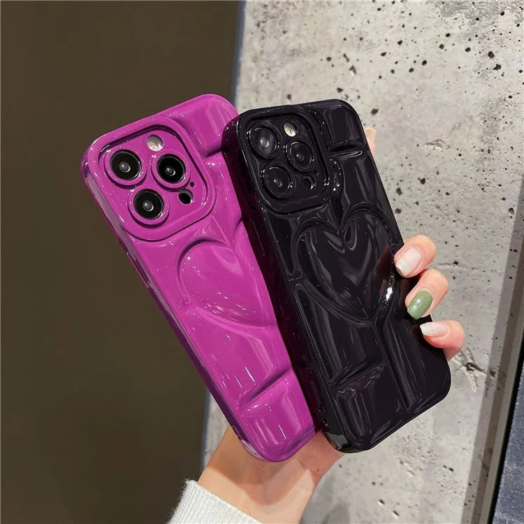 For iPhone 15 Pro Phone Case 3D Effect Heart Shape Glitter TPU Cover
