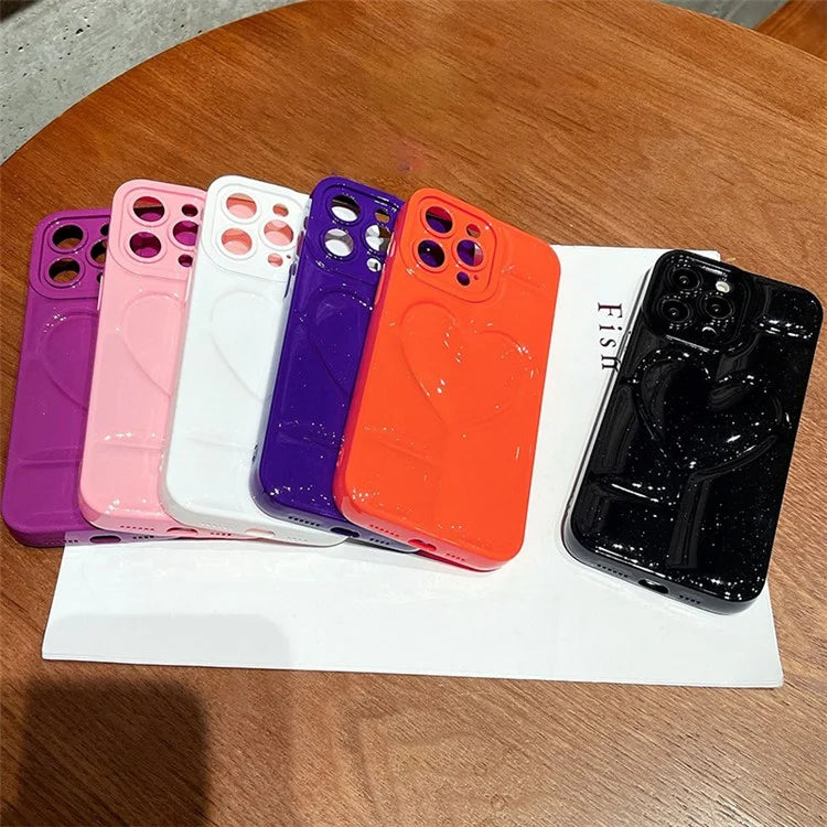 For iPhone 15 Pro Phone Case 3D Effect Heart Shape Glitter TPU Cover