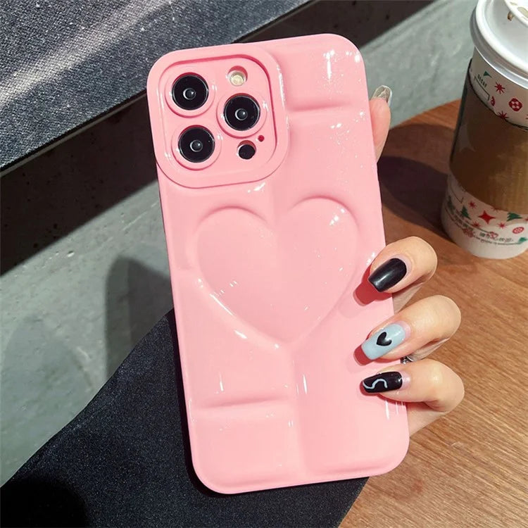 For iPhone 15 Pro Phone Case 3D Effect Heart Shape Glitter TPU Cover