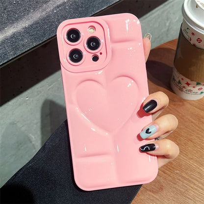 For iPhone 15 Pro Phone Case 3D Effect Heart Shape Glitter TPU Cover