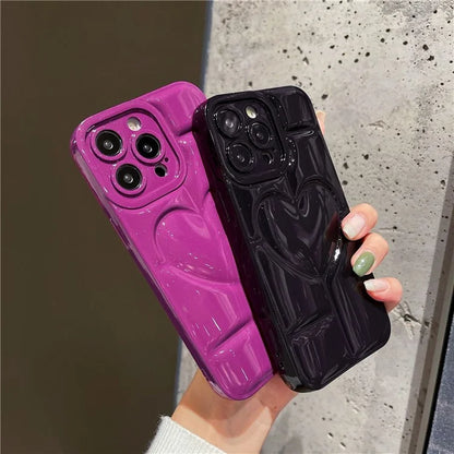 For iPhone 15 Pro Phone Case 3D Effect Heart Shape Glitter TPU Cover