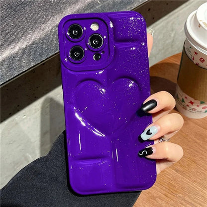For iPhone 15 Pro Max TPU Case Glitter Phone Cover with 3D Effect Heart Shape