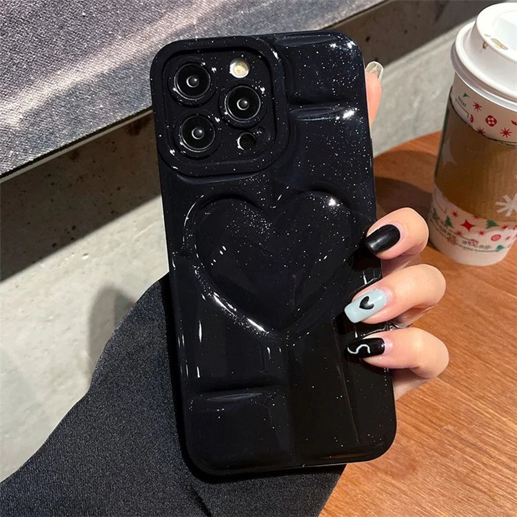 For iPhone 15 Pro Max TPU Case Glitter Phone Cover with 3D Effect Heart Shape