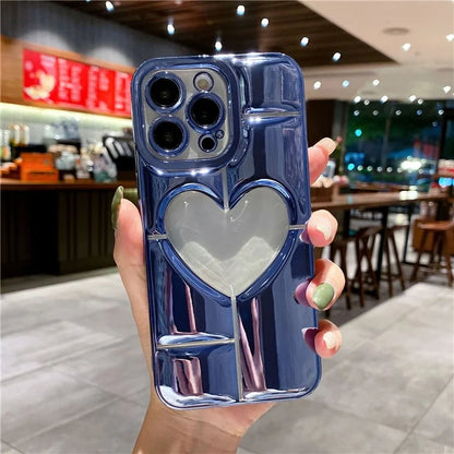 For iPhone 15 Pro TPU Case 3D Effect Heart Shape Electroplating Cover