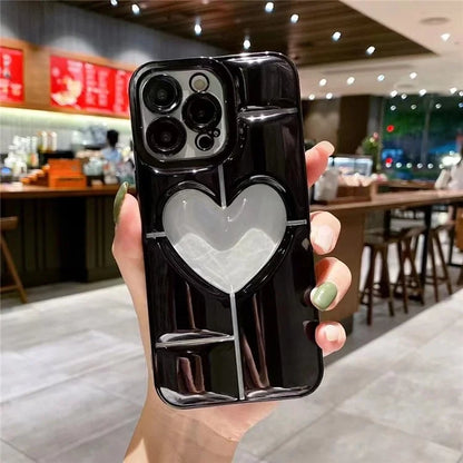 For iPhone 15 Pro TPU Case 3D Effect Heart Shape Electroplating Cover