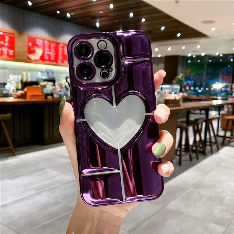 For iPhone 15 Pro TPU Case 3D Effect Heart Shape Electroplating Cover