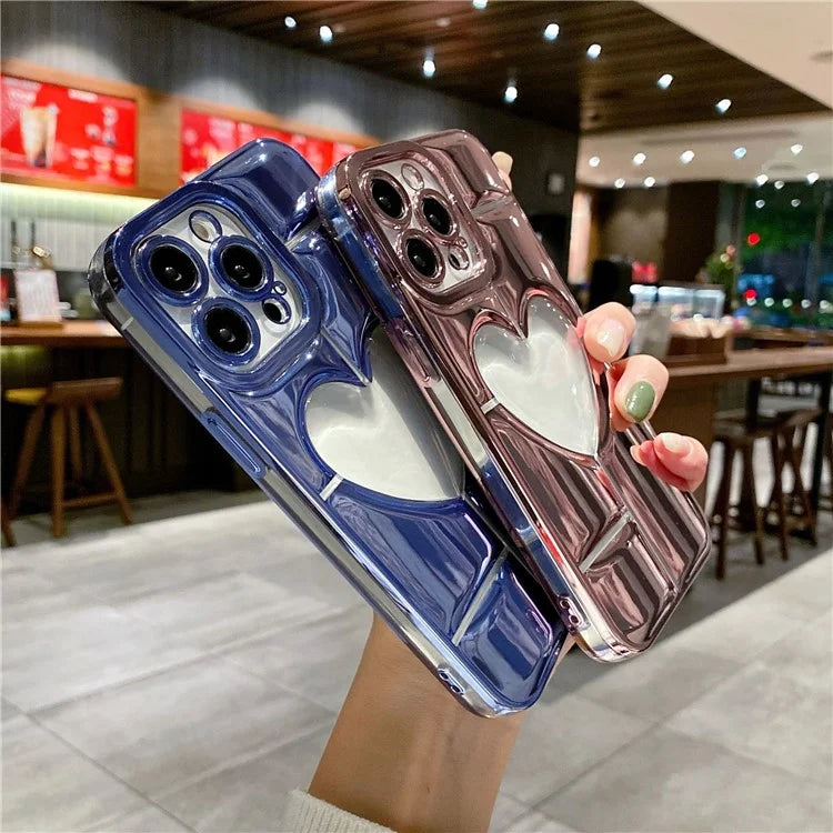 For iPhone 15 Pro TPU Case 3D Effect Heart Shape Electroplating Cover
