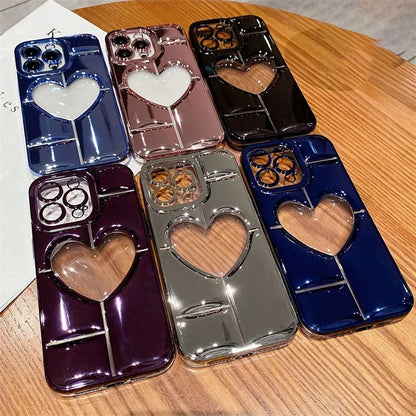 For iPhone 15 Pro TPU Case 3D Effect Heart Shape Electroplating Cover