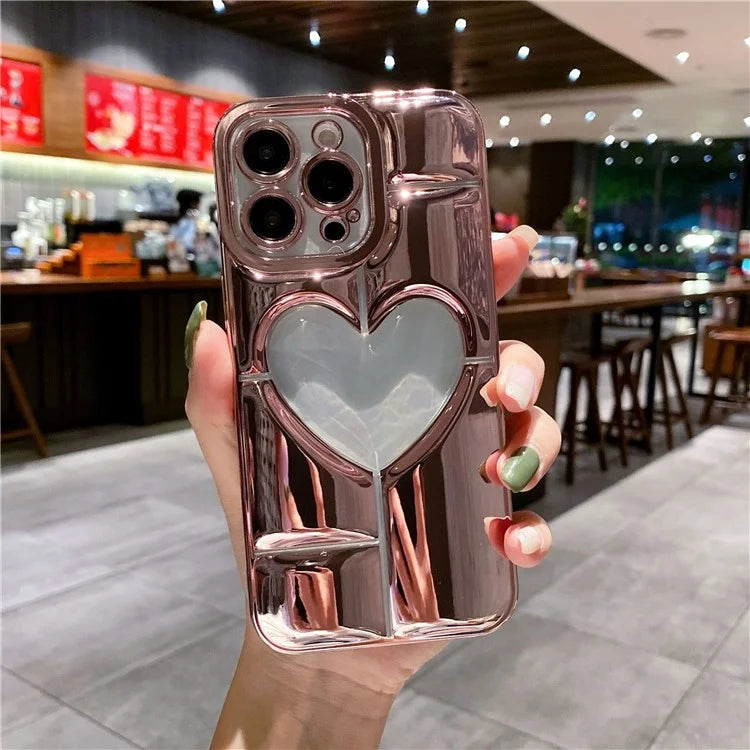 For iPhone 15 Pro Max Case Electroplating 3D Effect Heart Shape Phone TPU Cover