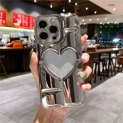For iPhone 15 Pro Max Case Electroplating 3D Effect Heart Shape Phone TPU Cover