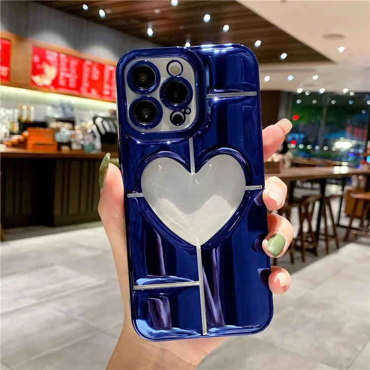 For iPhone 15 Pro Max Case Electroplating 3D Effect Heart Shape Phone TPU Cover