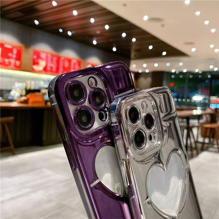 For iPhone 15 Pro Max Case Electroplating 3D Effect Heart Shape Phone TPU Cover