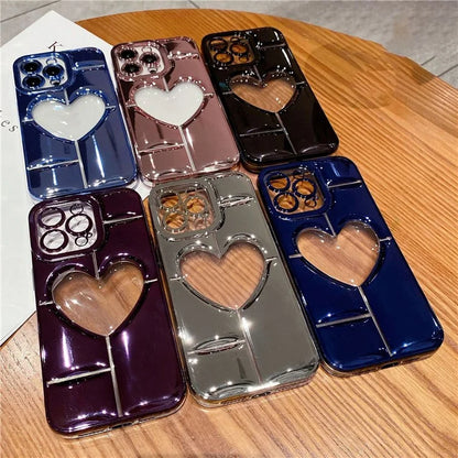 For iPhone 15 Pro Max Case Electroplating 3D Effect Heart Shape Phone TPU Cover