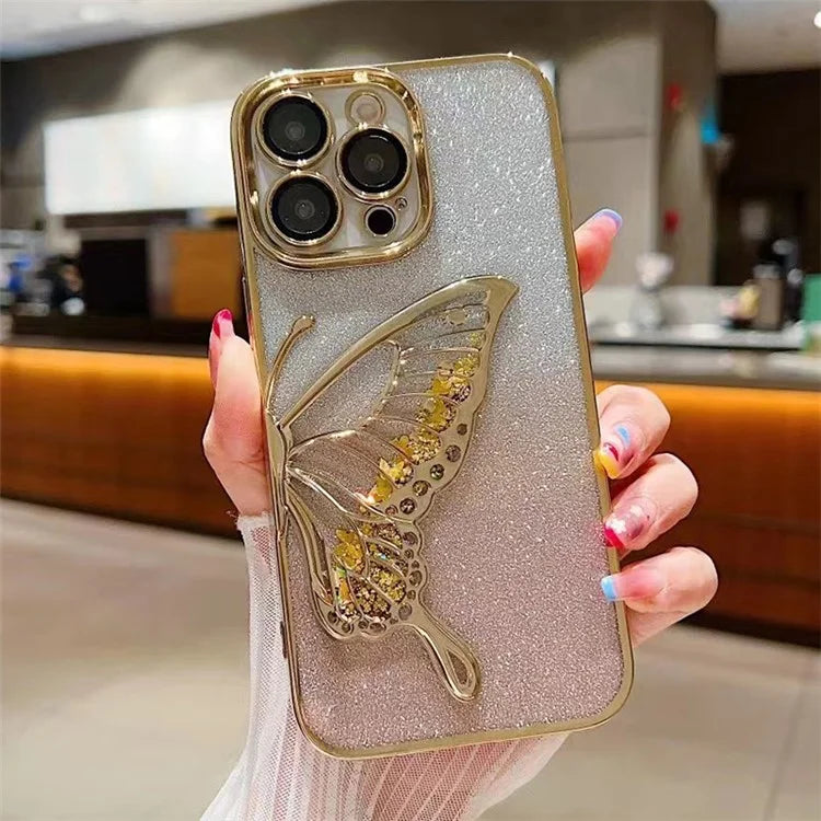 For iPhone 15 Pro TPU Case Quicksand Butterfly Glitter Electroplating Phone Cover