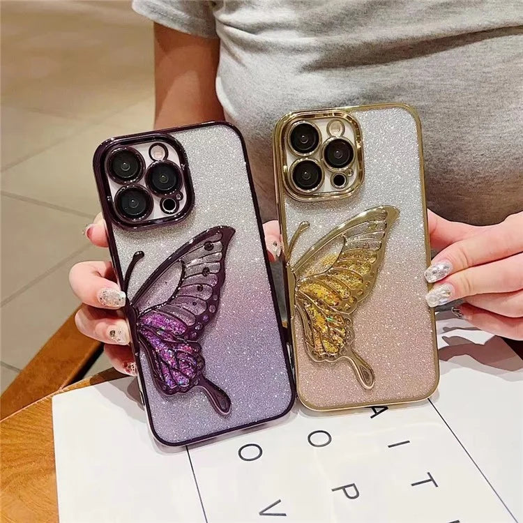For iPhone 15 Pro TPU Case Quicksand Butterfly Glitter Electroplating Phone Cover