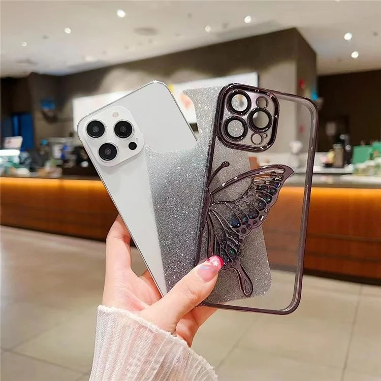 For iPhone 15 Pro TPU Case Quicksand Butterfly Glitter Electroplating Phone Cover
