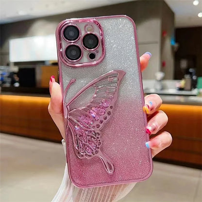 For iPhone 15 Pro TPU Case Quicksand Butterfly Glitter Electroplating Phone Cover