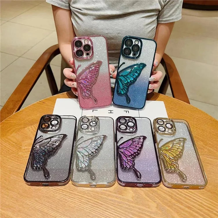 For iPhone 15 Pro TPU Case Quicksand Butterfly Glitter Electroplating Phone Cover