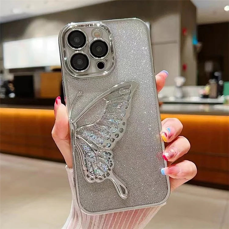 For iPhone 15 Pro TPU Case Quicksand Butterfly Glitter Electroplating Phone Cover