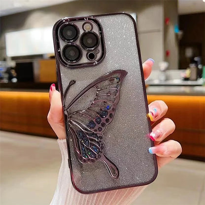 For iPhone 15 Pro TPU Case Quicksand Butterfly Glitter Electroplating Phone Cover