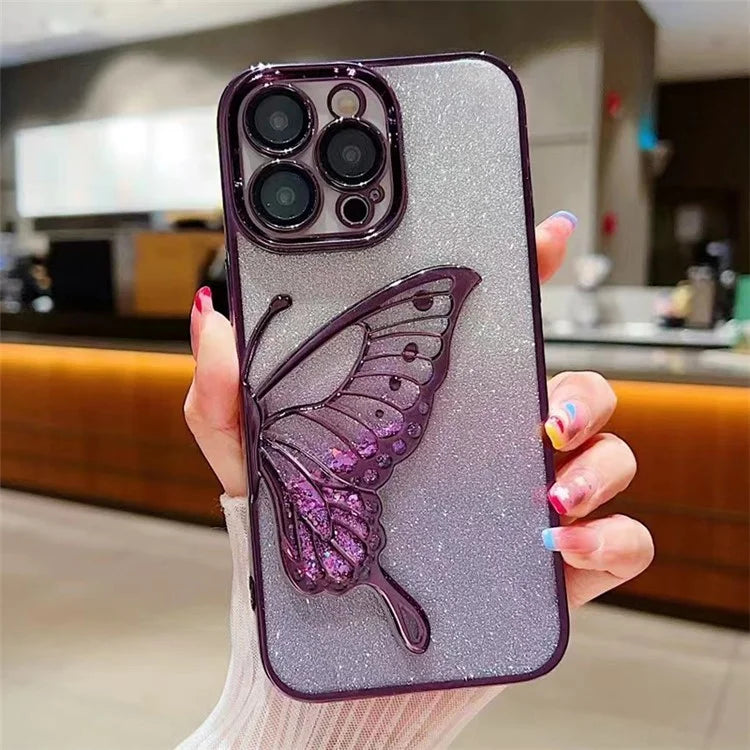 For iPhone 15 Pro TPU Case Quicksand Butterfly Glitter Electroplating Phone Cover