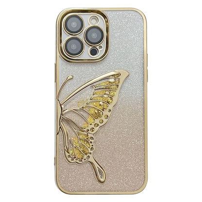 For iPhone 15 Pro Max Case Quicksand Butterfly Electroplating TPU Glitter Phone Cover