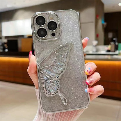 For iPhone 15 Pro Max Case Quicksand Butterfly Electroplating TPU Glitter Phone Cover