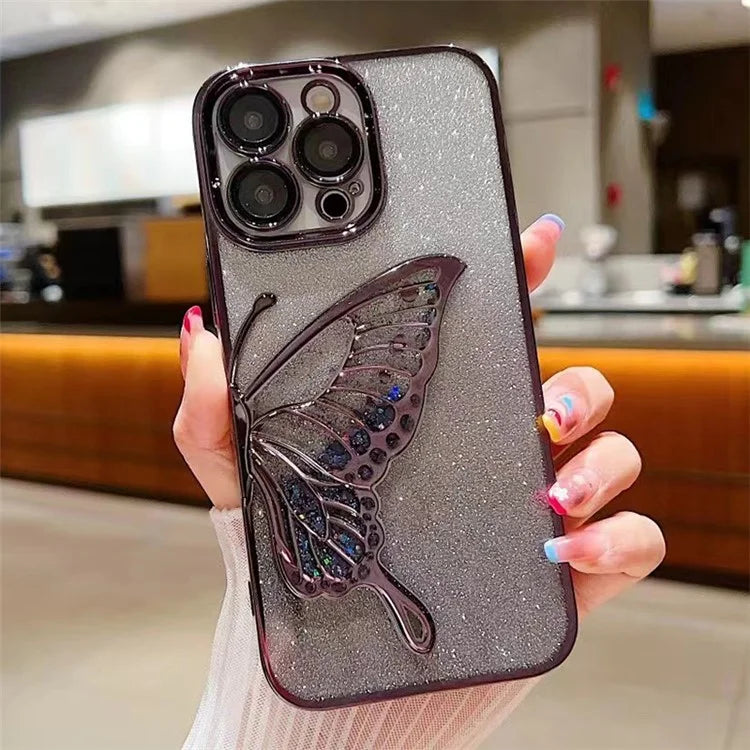 For iPhone 15 Pro Max Case Quicksand Butterfly Electroplating TPU Glitter Phone Cover