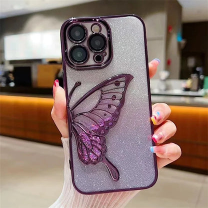 For iPhone 15 Pro Max Case Quicksand Butterfly Electroplating TPU Glitter Phone Cover