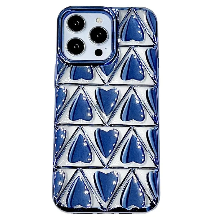 For iPhone 15 Pro TPU Phone Case Electroplating 3D Love Heart Shape Cover