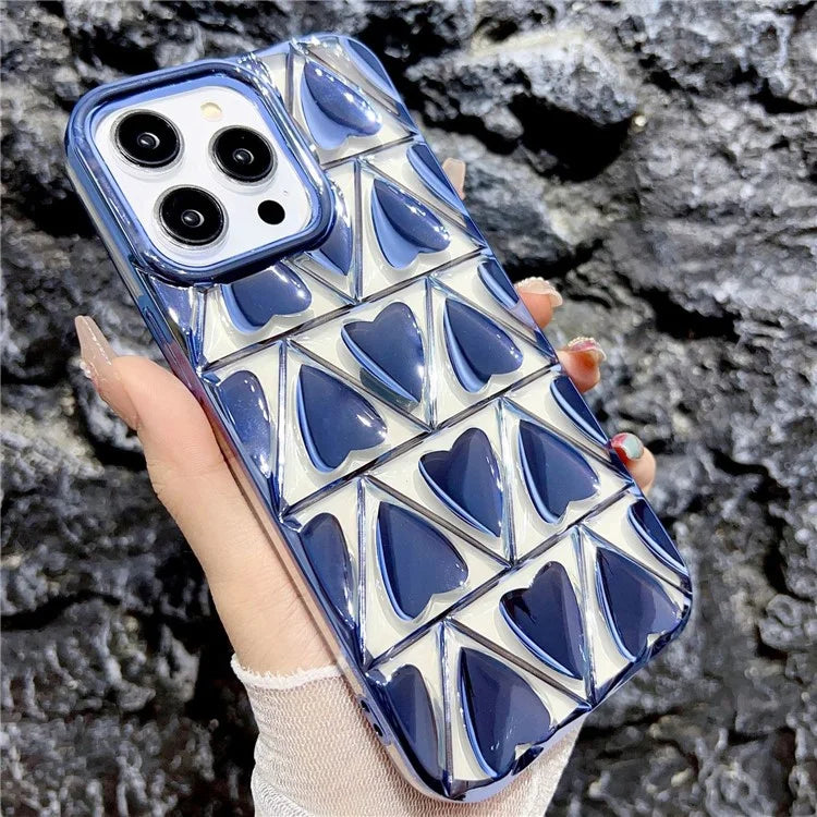 For iPhone 15 Pro TPU Phone Case Electroplating 3D Love Heart Shape Cover
