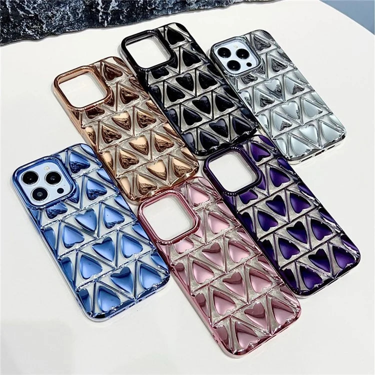 For iPhone 15 Pro TPU Phone Case Electroplating 3D Love Heart Shape Cover