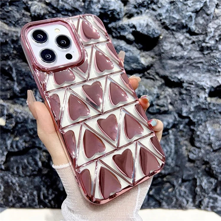 For iPhone 15 Pro TPU Phone Case Electroplating 3D Love Heart Shape Cover