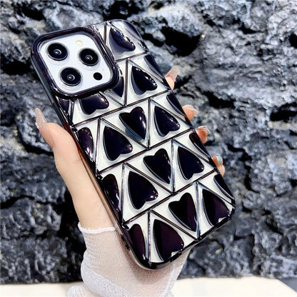 For iPhone 15 Pro TPU Phone Case Electroplating 3D Love Heart Shape Cover