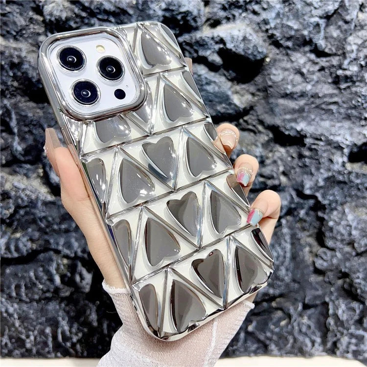 For iPhone 15 Pro TPU Phone Case Electroplating 3D Love Heart Shape Cover