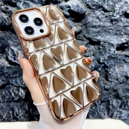 For iPhone 15 Pro TPU Phone Case Electroplating 3D Love Heart Shape Cover