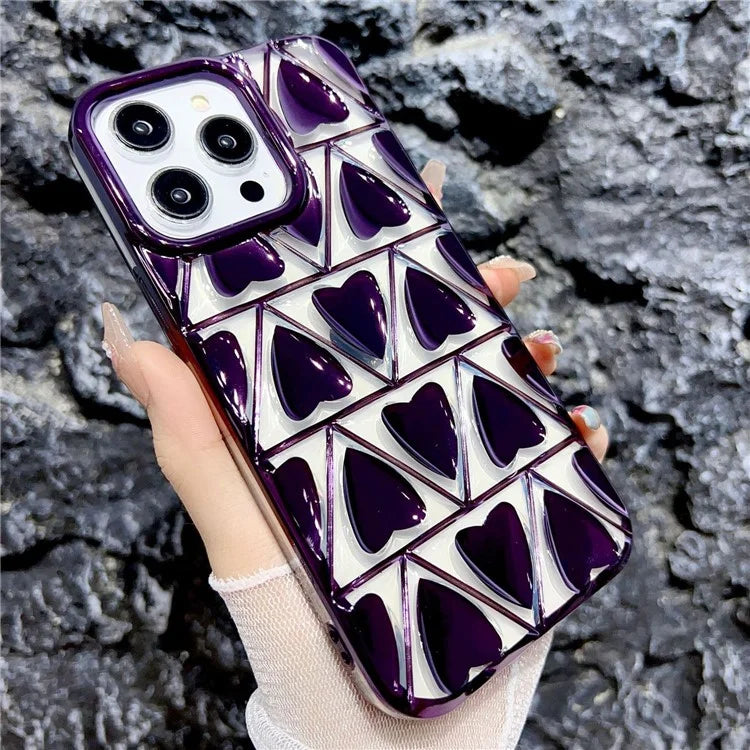For iPhone 15 Pro TPU Phone Case Electroplating 3D Love Heart Shape Cover
