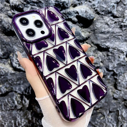For iPhone 15 Pro TPU Phone Case Electroplating 3D Love Heart Shape Cover